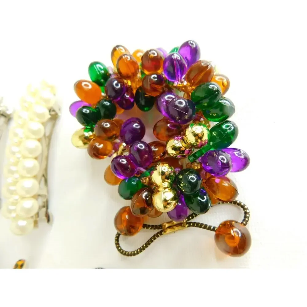 Vintage Hair Accessories Lot Cheetah Pearl Barrettes Elastics
